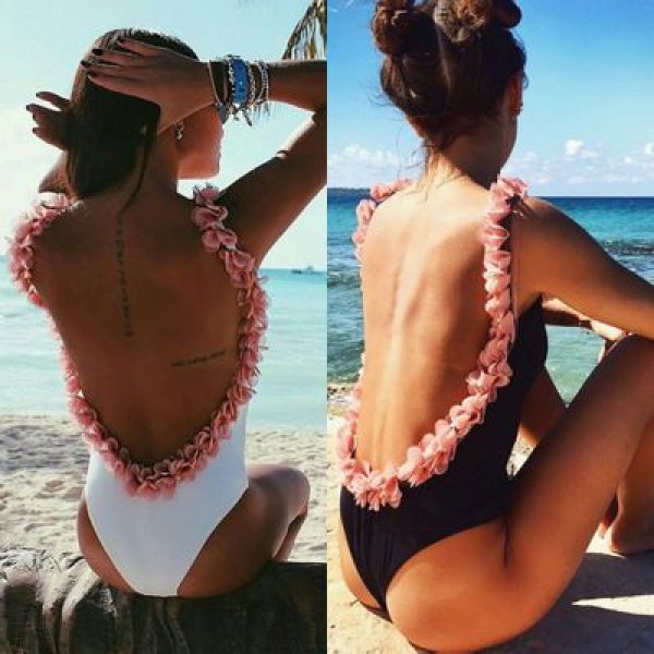 画像1: Floral flowerbomb Backless 3D bodysuit Flower Swimsuit One Piece Swimwear ３Dフラワーレイ付ワンピース水着スイムウェア (1)