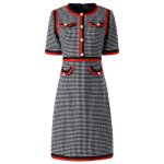 画像1: Women's round neck checkdress  ラウンドネック膝丈ドレス　ワンピース (1)