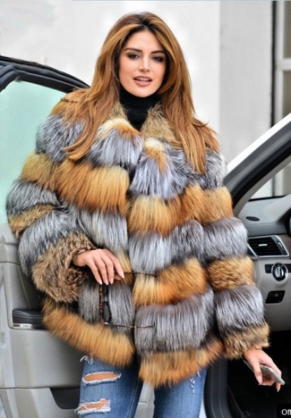 Women Real Red Silver Fox Fur Coat シルバーフォックスファーコート　ジャケット