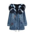 画像1: fox fur rabbit fur liner  long  denim Coat jacketリアルフォックスファーデニム刺繍付ロングコート ジャケット (1)