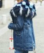 画像4: fox fur rabbit fur liner  long  denim Coat jacketリアルフォックスファーデニム刺繍付ロングコート ジャケット (4)
