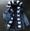 画像6: fox fur rabbit fur liner  long  denim Coat jacketリアルフォックスファーデニム刺繍付ロングコート ジャケット (6)
