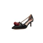 画像2: Leather TIRRY Cherry Kitten Heel Pumps クリスタルチェリーヒールパンプス (2)