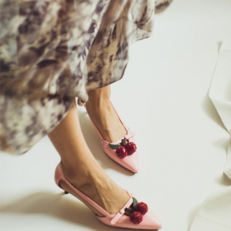 画像3: Leather TIRRY Cherry Kitten Heel Pumps クリスタルチェリーヒールパンプス (3)