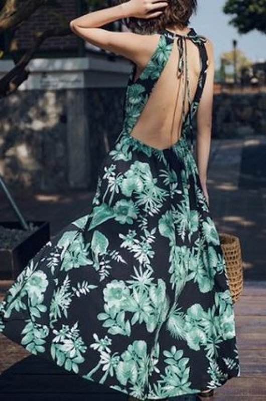 画像2: Women'sHawaiian patterned long maxi dressバックレスハワイアン柄ロングマキシドレス　ワンピース (2)