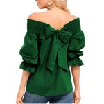 画像4: Off Shoulder Blouse オフショルダーバックリボン蝶結びブラウスプラスサイズあり (4)