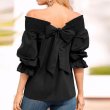 画像5: Off Shoulder Blouse オフショルダーバックリボン蝶結びブラウスプラスサイズあり (5)