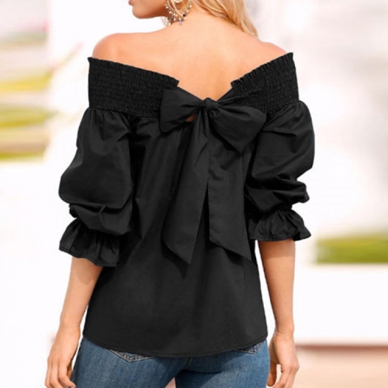 画像5: Off Shoulder Blouse オフショルダーバックリボン蝶結びブラウスプラスサイズあり (5)