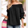 画像7: Off Shoulder Blouse オフショルダーバックリボン蝶結びブラウスプラスサイズあり (7)