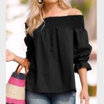 画像7: Off Shoulder Blouse オフショルダーバックリボン蝶結びブラウスプラスサイズあり (7)