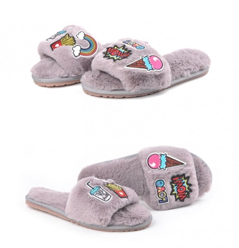 画像3: women ’s warm home indoor flat plush sandals with flat Slipper flat sandal フワモコポップな刺繍付フラットサンダルスリッパ　 (3)