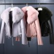 画像1: Women Fox Fur Sheep Skin Real Leather Riders Jacket  リアルシープスキンライダース フォックスファーコート ジャケット (1)