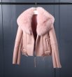 画像3: Women Fox Fur Sheep Skin Real Leather Riders Jacket  リアルシープスキンライダース フォックスファーコート ジャケット (3)