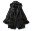 画像4: Women Real Sheep Skin Patchwork Mouton Fur Hoodie Jacket Coat リアルシープスキンパッチワークムートンファーフード付コートダッフル型 (4)