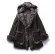 画像5: Women Real Sheep Skin Patchwork Mouton Fur Hoodie Jacket Coat リアルシープスキンパッチワークムートンファーフード付コートダッフル型 (5)