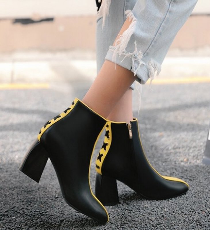 画像2: women's short  ankle boots Bootie アンクルバイカラーブーツ ショートブーツ (2)