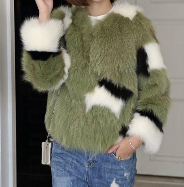 画像1: Women Fox Fur  Matching Fur Jacket Coatリアルフォックスファーコート ジャケット (1)