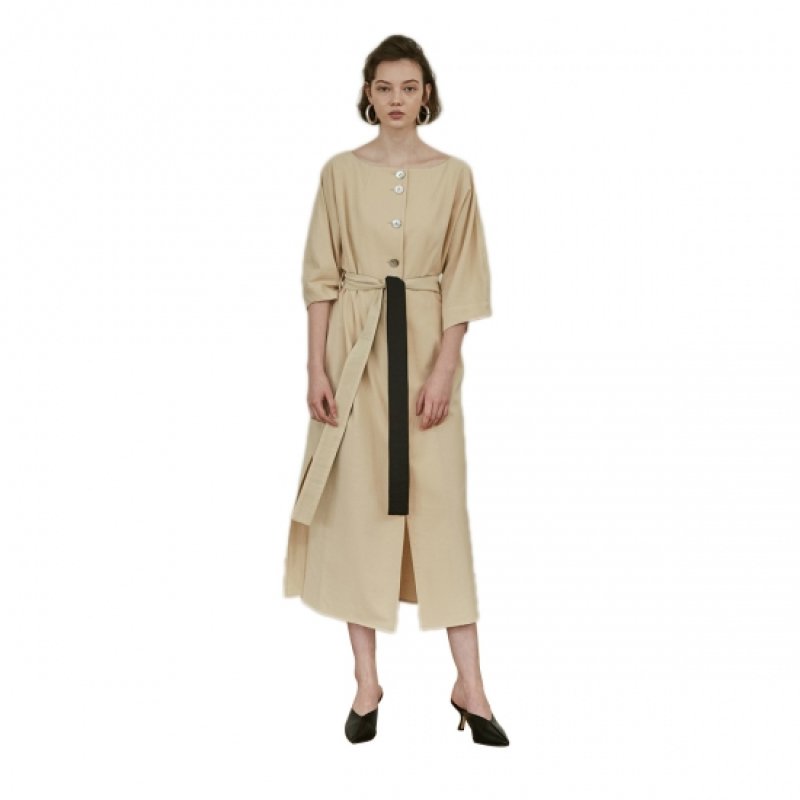 画像1: women's Three-quarter sleeve boat neck knee underwear dress one piece ボートネック7分袖膝下丈ドレス　ワンピース (1)