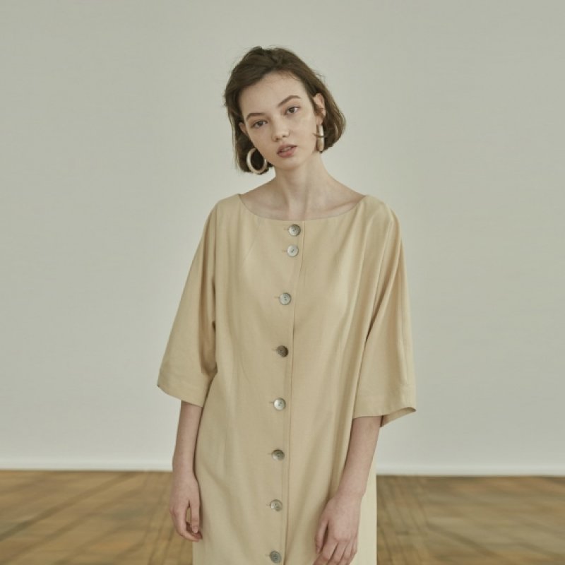 画像4: women's Three-quarter sleeve boat neck knee underwear dress one piece ボートネック7分袖膝下丈ドレス　ワンピース (4)