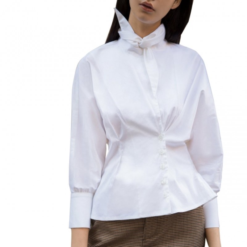 画像3: Stylish bow tie blouse shirt　ボウ付きスタイリッシュホワイトブラウス　シャツプラスサイズあり (3)