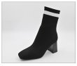 画像1: women's  elastic socks knitted ankle boots ライン入りソックスハイヒールブーツ ショートブーツ (1)