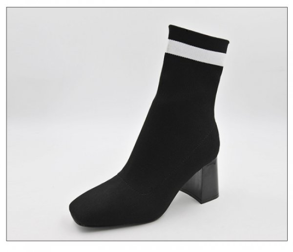 画像1: women's  elastic socks knitted ankle boots ライン入りソックスハイヒールブーツ ショートブーツ (1)