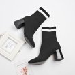 画像3: women's  elastic socks knitted ankle boots ライン入りソックスハイヒールブーツ ショートブーツ (3)