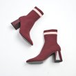 画像4: women's  elastic socks knitted ankle boots ライン入りソックスハイヒールブーツ ショートブーツ (4)