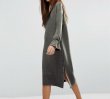 画像2: women's  leaf sleeve side slit solid color sweater dress スウェットリーフスリーブ膝丈ドレス　ワンピース (2)