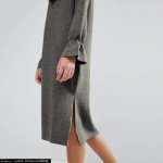画像3: women's  leaf sleeve side slit solid color sweater dress スウェットリーフスリーブ膝丈ドレス　ワンピース (3)