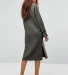 画像4: women's  leaf sleeve side slit solid color sweater dress スウェットリーフスリーブ膝丈ドレス　ワンピース (4)