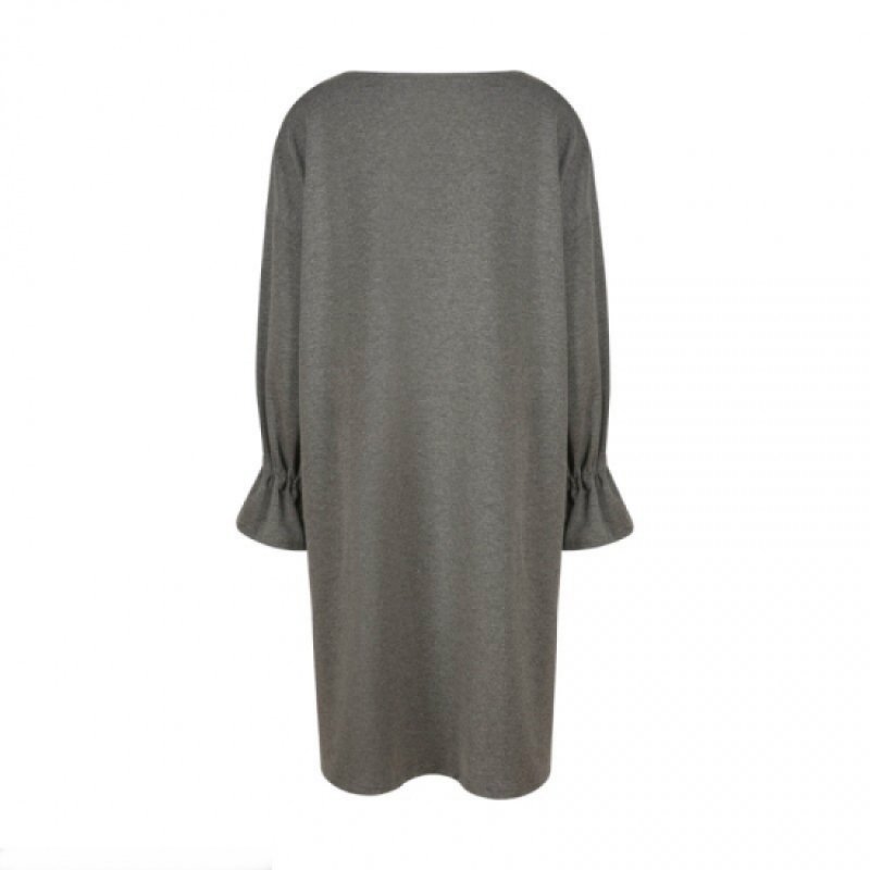 画像5: women's  leaf sleeve side slit solid color sweater dress スウェットリーフスリーブ膝丈ドレス　ワンピース (5)