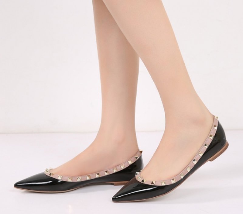 画像3: Women'pointed rivet shoes ballet fairy shoes本革レザースタッズ付フラットパンプス (3)