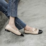 画像4: women's Point to open square head chain shoes チェーン付バイカラーフラットスリッポン　ローファーシューズ (4)