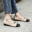 画像5: women's Point to open square head chain shoes チェーン付バイカラーフラットスリッポン　ローファーシューズ (5)