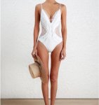 画像2: Lace see-through White Dot Monokini Vintage One Piece Swimsuit レトロなヴィンテージ風ドット水玉ホワイトモノキニワンピース水着スイムウェア (2)