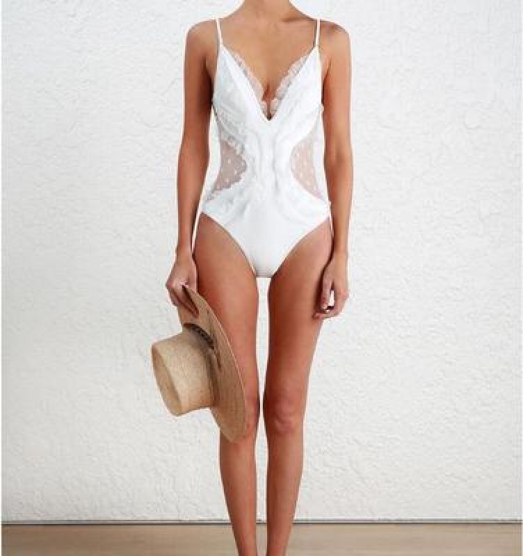 Lace see-through White Dot Monokini Vintage One Piece