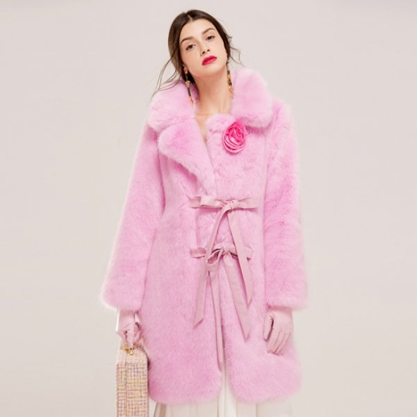 Women Pink Real Fox Fur long Coat Jacket リアルフォックスファーピンクファーロングコート　ジャケット
