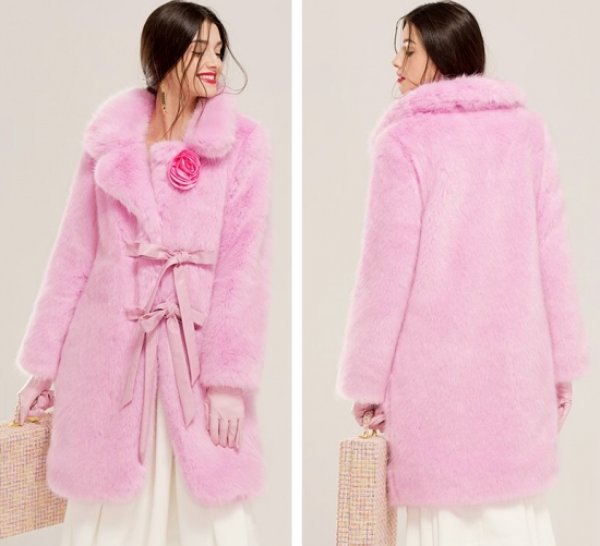 Women Pink Real Fox Fur long Coat Jacket リアルフォックスファー 