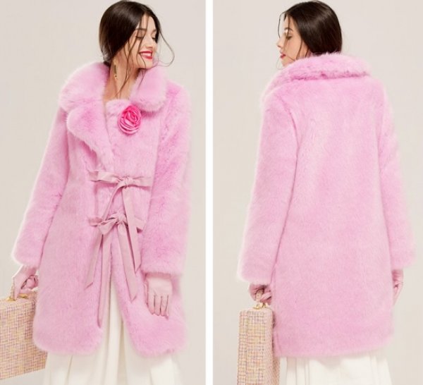 Women Pink Real Fox Fur long Coat Jacket リアルフォックスファー