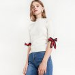 画像1: Ribbon Bow Sleeve Sweater 袖のリボンがポイントの5分袖ニット　セーター　プルオーバー (1)