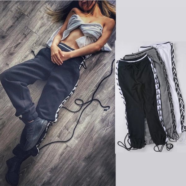 画像1: Lace-up Sweat Pants レースアップ編み上げスウェットパンツ (1)