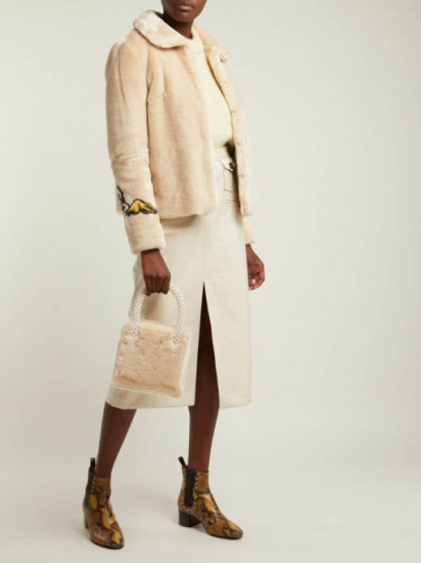 画像2: women's  Fake rabbit fur smart tote handbag持ち手がパールになったフェイクファースモールトートバック (2)