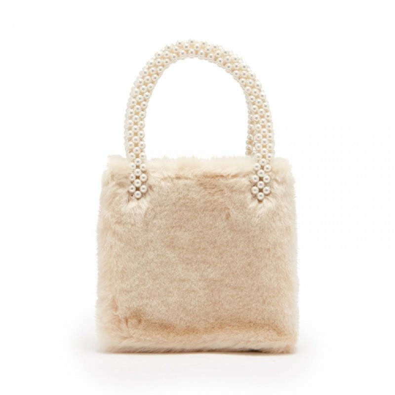 画像4: women's  Fake rabbit fur smart tote handbag持ち手がパールになったフェイクファースモールトートバック (4)