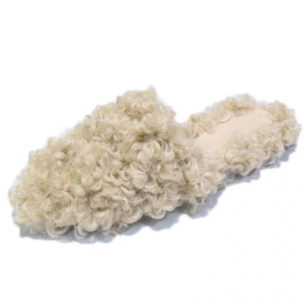 画像1: women's Sheep curl hair flat  slippers shoes モンゴリアンウールフラットスリッポン サンダル パンプス (1)