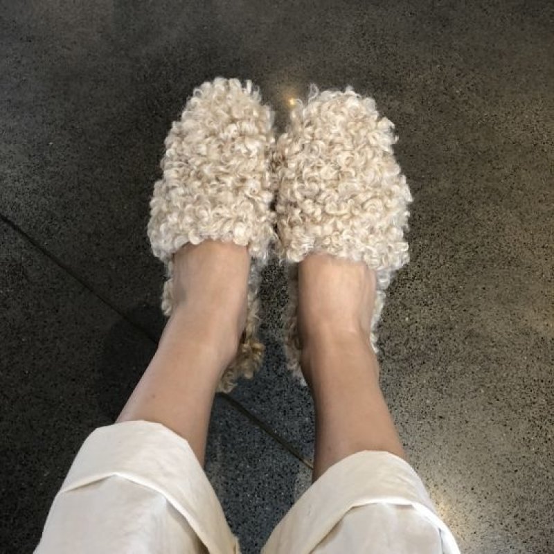 画像4: women's Sheep curl hair flat  slippers shoes モンゴリアンウールフラットスリッポン サンダル パンプス (4)