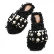 画像1: women's  sheep curls pearl fur slippers Mule sandalsパール付モンゴリアンウールフラットサンダル スリッパ (1)