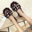 画像5: women's  sheep curls pearl fur slippers Mule sandalsパール付モンゴリアンウールフラットサンダル スリッパ (5)