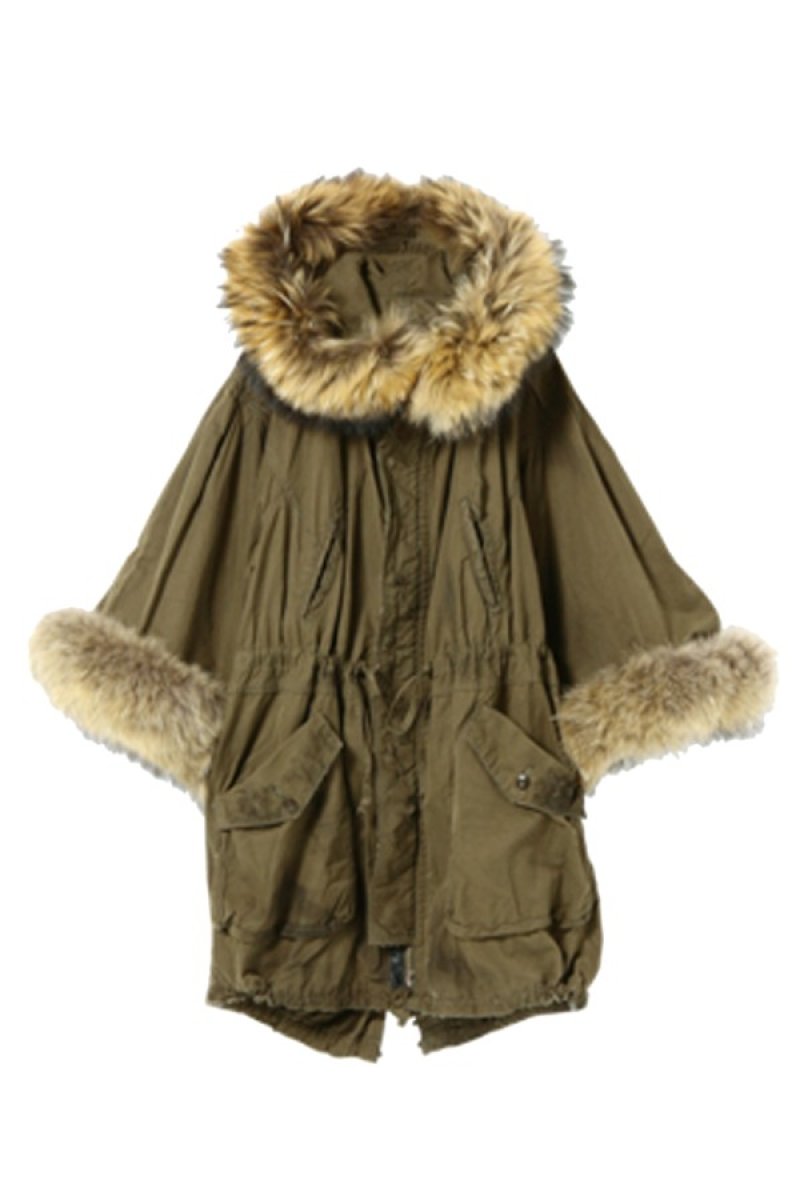 画像2: Raccoon Moz Coat ラクーンファー付ポンチョモッズコート