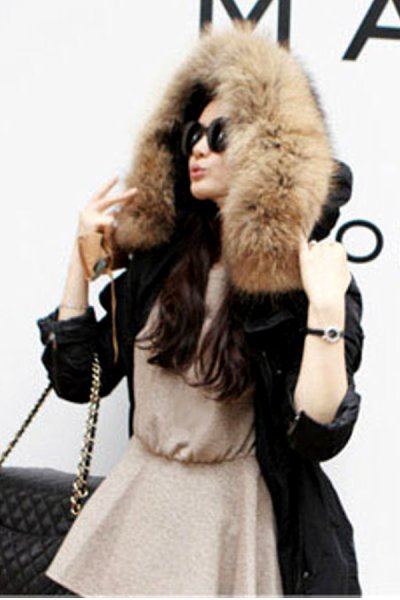 画像1: リアルファーフーディーミリタリーコート Real fur hoodie military coat (1)